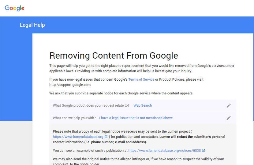 Removing content from Google